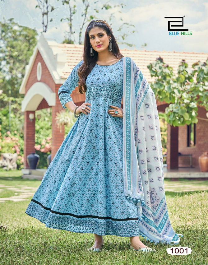 Blue Hills Spotlight 1 New Fancy Festive Wear Cotton Anarkali Kurti With Dupatta Collection